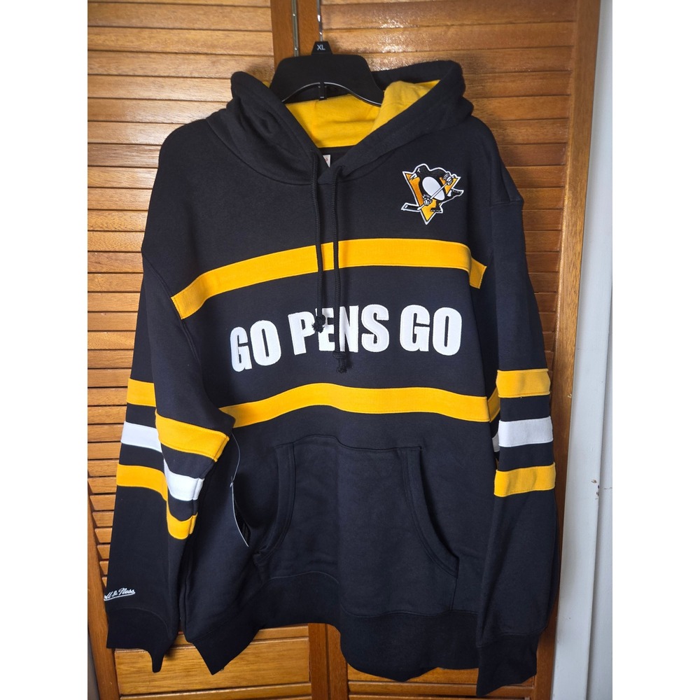 Pittsburgh Penguins Mitchell and Ness Head Coach Hoodie Black/Gold Mens 2XL